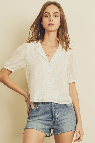 Sheer Button down with Puff Sleeve